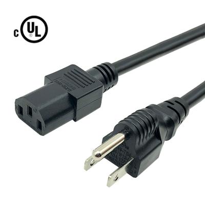 China Home Appliance Factory AC 125V/110V 3 Pin USA Cable Laptop C13 Connector Plug IEC Direct Power Cord for sale