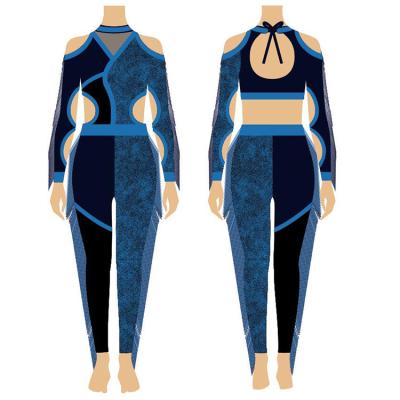 China Breathable Indigo Long Sleeves Costume Cheerleader Kids Fringe One Piece Cheerleader Uniform for sale