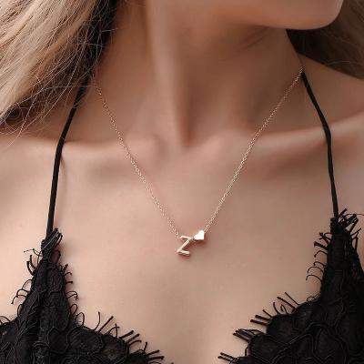 China Vintage Fashion Heart Delicacy Initial Necklace Tiny Gold Silver Color Letter Name Choker Necklace for sale