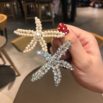 China Fashion Rhinestone Pearl Starfish Hairpin Barrettes For Women Girls Hair Clips C5426X for sale