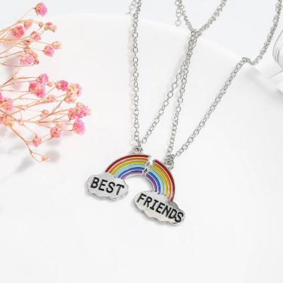 China ALLOY Trendy Best Friends Necklace Rainbow Pendant Necklace For Women BFF Friendship Silver Chain Jewelry for sale