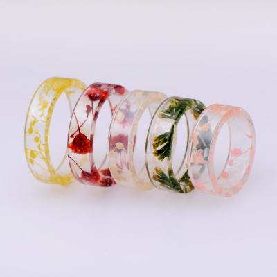 China CLASSIC 8 Colors DIY Dried Flowers Stick Cute Ring Transparent Resin Ring Party Jewelry Resin Rings For Women Romantic Gifts for sale