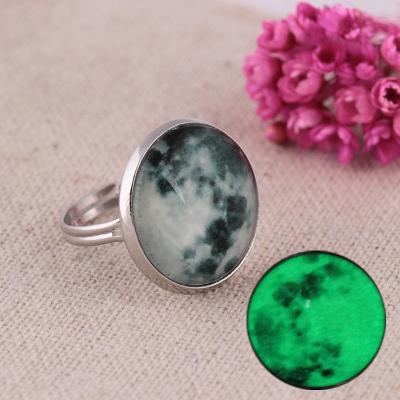 China Full Moon Acrylic Luminous Glow In The Dark Ring Fashion Jewelry Universe Finger Rings for sale