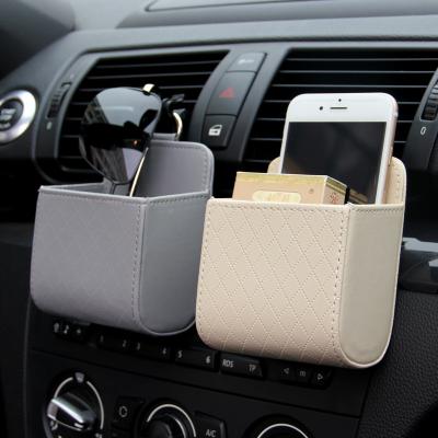 China Leather Car Accessories Tidy Hanging Storage Box Holder Box Glasses Phone Holder Air Vent Organizer Car Storage Bag A1103U for sale