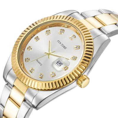 China Luxury Waterproof Diamond Watch Fashion Ladies Gold Wristwatch Steel Casual Quartz Clock Top Brand Mens Womens Day/Date Watches PINTIME for sale