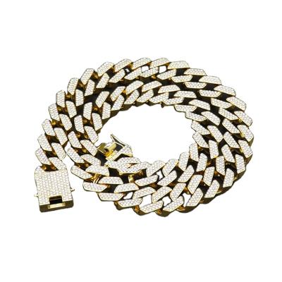 China Miami Cuban Link Hiphop Bling Faux Stone Finish Hip Hop Necklace Jewelry Men's Gold Chains Necklace Men for sale