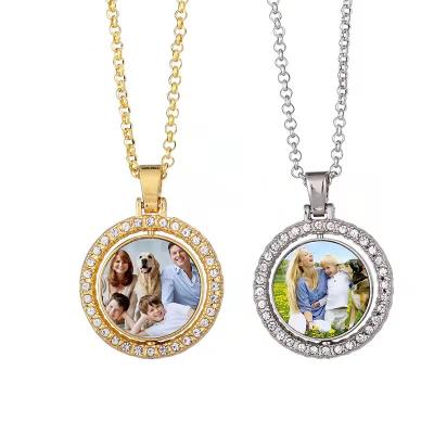 China Double Sided Women Pendant Necklace Rotary Metal Round With  Diamond for sale