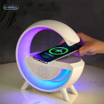 China Wireless Charger for Mobile Phone Cheap Price Smart G Speakers Lamp with Alarm Clock Wireless Charging Station RGB LED Wake Up Night Light Bluetooth Speakers for sale