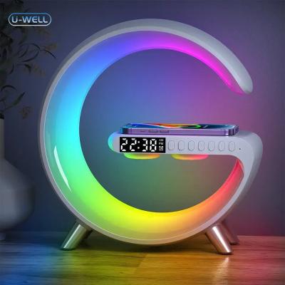 China Wireless Charger for Mobile Phone 9 in 1 Smart G Speakers with Alarm Clock Wireless Charging Station App Control RGB LED Wake Up Night Light Bluetooth Speakers for sale