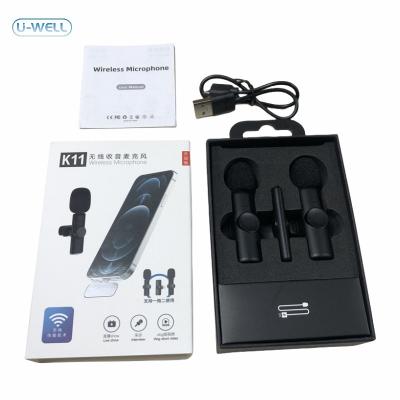 China Lavalier Microphone Best Sellers 1 Drag 2 Microphone Lavalier 2.4GHz 2 in 1 Portable Mini Microphone Wireless Recording Microphone for iPhone Type-C for sale