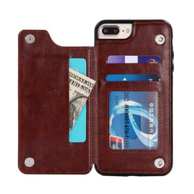 China Universal Back Cover Magnet Dual Layer Phone Card Holder Slots Wallet Cover Leather Case For iPhone 7 8 plus for sale