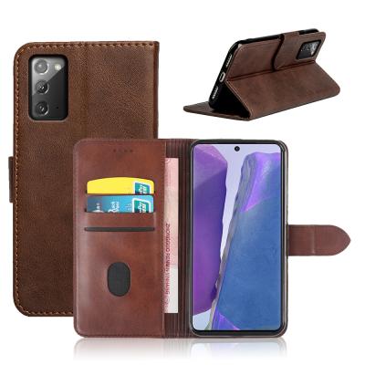 China Protect Cowhide Leather Flip Stand Magnetic Wallet Phone Case For Samsung Galaxy Note 20 Ultra Tri Case for sale