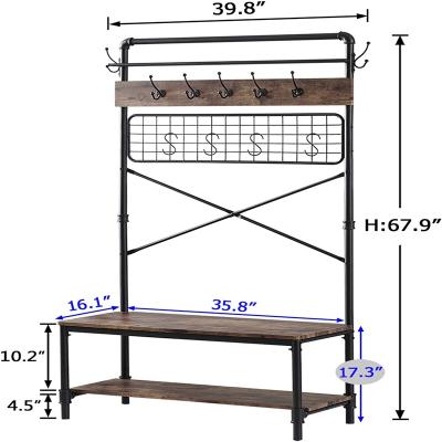 China Durable Hot Sale Customization Modern Wooden Standing Coat Rack And Shoe Storage Bench for sale