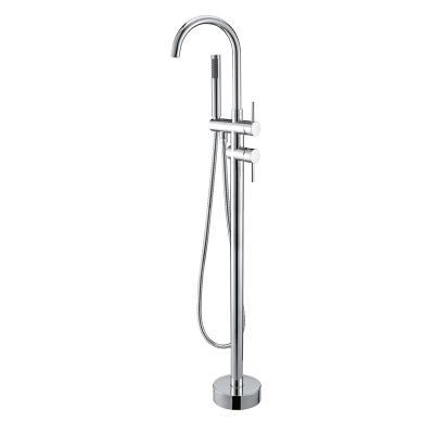 China Freestanding Bathtub Faucet Sale Full Floor Faucet Floor Stand Faucet Single Handle Matte Black Bath Shower Faucet With Hand Shower for sale