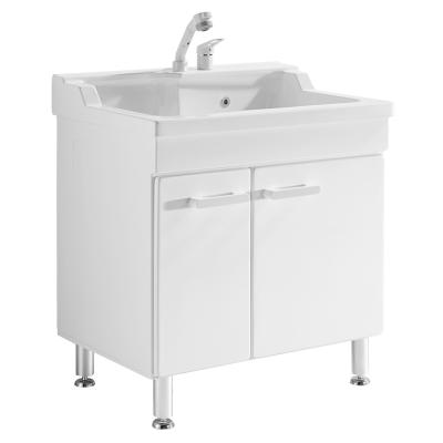 China Environmental Friendly Hot Sale Modern White Laundry Tub With Cabinet Storage Laundry Sink Waterproof Wash Basin Bathroom Vanity Combo Set for sale