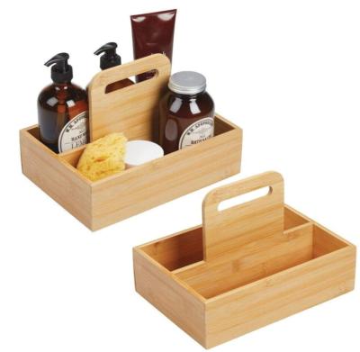 China Sustainable Bamboo Organizer Tote Storage with Built-in Handle Divided Basket Bin Wooden Handle for Bathroom Dorm Room Holds Hands for sale