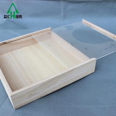 China Recyclable Fancy Wooden Christmas Candle Gift Box With Clear Plastic Slidding Lid for sale