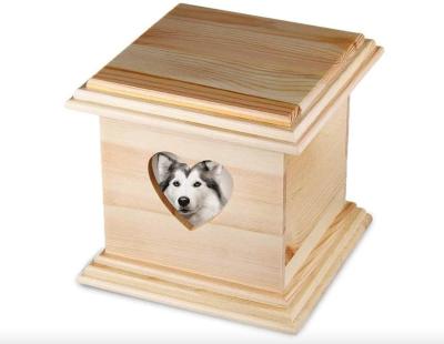 China Viable Direct Natural Unfinished Wooden Pet Casket Solid Wood Factory Square Shape Box for sale