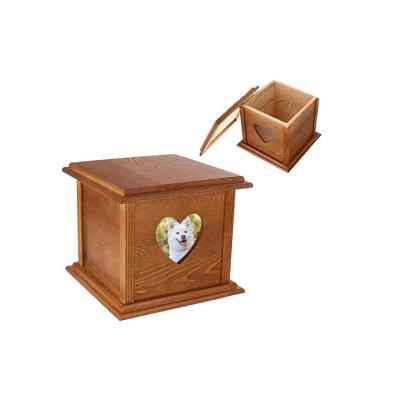 China Viable Handmade Wooden Pet Urns Soild Dog Cat Memorial Urn Casket for Ashes for sale