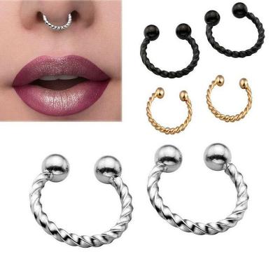 China Hiphop Fashion Twist Nose Ring Ear Clip Stainless Steel C Shape Electroplating Nose Ring Double for sale