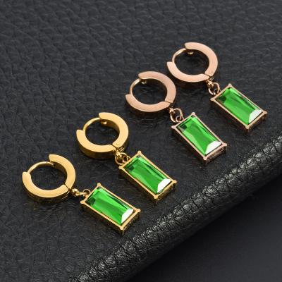 China New High Quality Stainless Steel Snake Bone Chain Trendy Flat Green Gemstone Pendant Necklace Ear Stud Set Female for sale