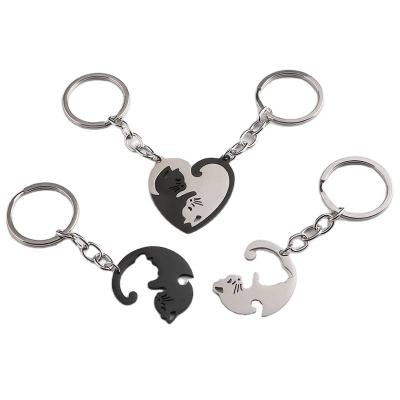 China Cute Pendant Stainless Steel Key Chain Couples Men And Women Love Cat Accessories Promotion Souvenir Gifts Lucky Key Chain Bag Pendant for sale