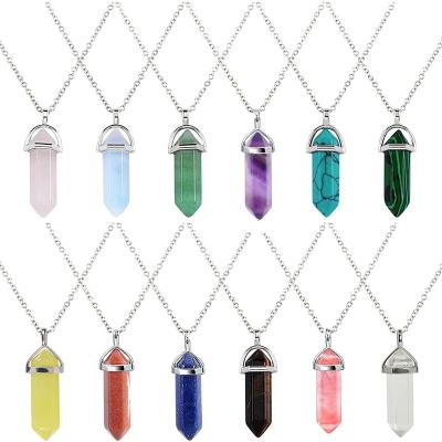 China High quality European and American natural stone hexagonal column necklace crystal pendant necklace for sale