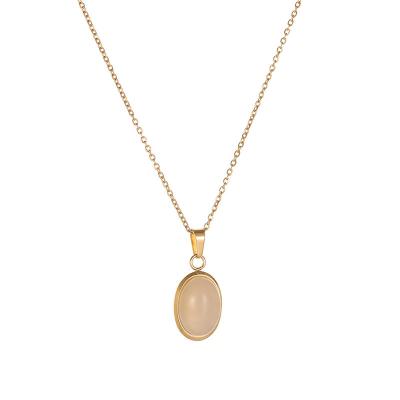 China New High Quality Gemstone Opal Titanium 18K Steel Pendant Stainless Steel Rose Gold Jewelry Chain Necklace for sale