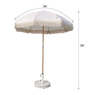 China Modern Umbrella Wholesale Supplier Custom Made Wooden Printing Custom Beach Umbrella With Tassels for sale