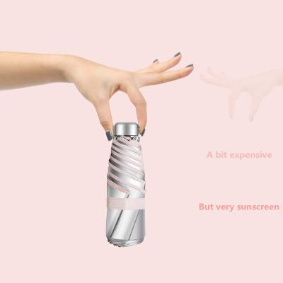 China Modern Titanium Silver Coating Mini Uv Windproof Small 5 Times Pocket Umbrella With Doll Storage for sale