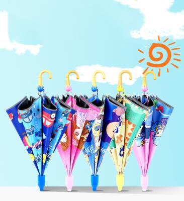 China Customized Kids UV Protect Safety Around Child Umbrella Cute Character Cardboard Cheap Corner Kids Umbrella for sale