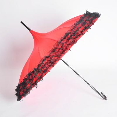 China Custom Made New Arrival Old-Fashionable Leather Upright Straight Antique Wedding Pagoda Bridal Umbrella With Lace for sale