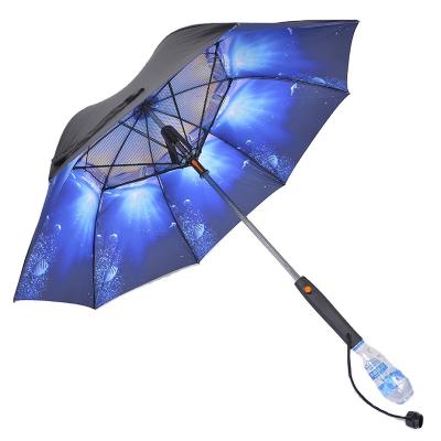 China Novelty Water Cooling Fan Umbrella USB Battery Charging Upright Umbrella With Fan for sale