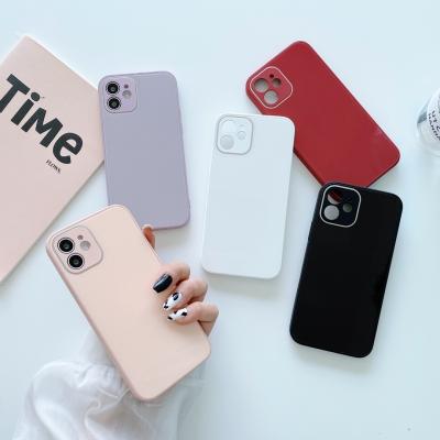 China Hot Sales Anti-drop Square Phone Case For iPhone 13 Solid Color Glass Back With Silicone Bumper Case For iPhone 11 12 13 pro for sale