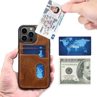 China New Anti-drop PU Bank Card Leather Phone Case For iPhone 13 Pro Max Shockproof TPU Bumper Leather Back Cover For iPhone 13 mini for sale