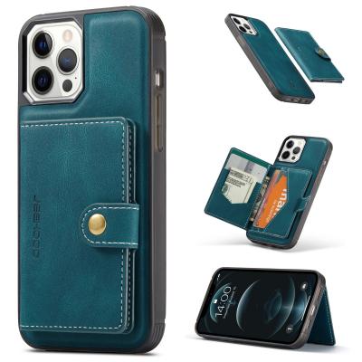 China Anti-drop Magnetic Leather Case For iPhone 12 , Detachable Leather Wallet Card Holder Phone Case For iPhone 11 12 13 for sale