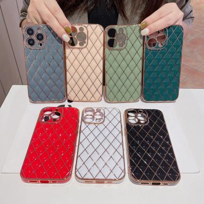 China Anti-fall For iPhone 13 Pro Max Luxury Case Soft 6D Rhombus Plated TPU Lens Protective Phone Case For iPhone13 for sale