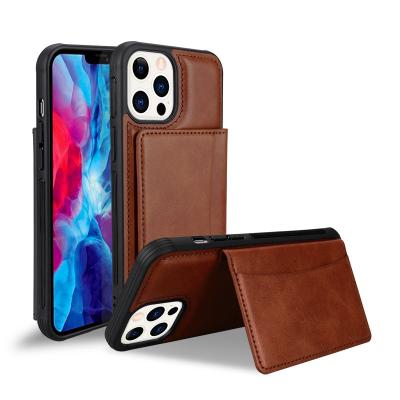 China Anti-fall Wallet Case For iPhone 12, Corner Bumper Cowhide Leather Magnetic Flip Stand Card Holder Phone Cover For iPhone 12 pro for sale