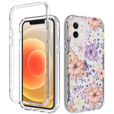 China Anti-drop Flower Design Clear Case For iPhone 12 360 Full Body Floral Printing Cover Transparent Case For iPhone 11 12 13 for sale