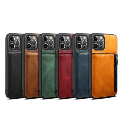 China 2021 Shockproof Luxury PU Leather Phone Case Zipper Back Cover Wallet Phone Case For iPhone 13 12 Pro Max for sale