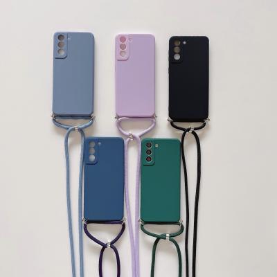 China Stylish Anti-fall Body Shoulder Strap Collar Cross Silicone Peel Off TPU Case For Samsung Galaxy S21 A32 A52 for sale