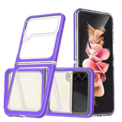 China Shockproof For Samsung Galaxy Z Flip 3 Clear Acrylic 5G Back With Flexible TPU Phone Case Protective Bumper Cover for sale