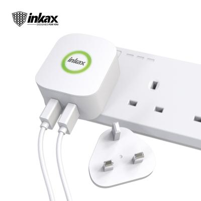 China UK Inkax 2.4A CD-115 Charger Dual USB Socket Travel Wall Charger UK Adapter with LED Indicator Light with Cable for IP Micro Type-C for sale