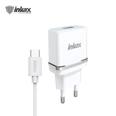 China Inkax CD-44 1A Single USB Mobile Phone Charger Set EU Plug Portable Mobile Phone Travel Wall Charger Adapter with Cable for IP Micro Type-C for sale