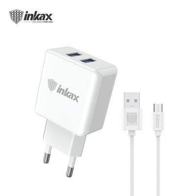 China Inkax CD-01-Micro 2.4A Dual USB Mobile Phone Charger with Micro USB Cable for Android Sumsung EU Plug Travel Wall Charger Adapter for sale