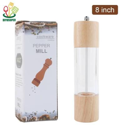 China Wholesale Viable 8 Inch 5 Inch Salt and Pepper Grinder Manual Black Pepper Grinder Set Wooden Seasoning Salt Shaker Pepper Mill for sale