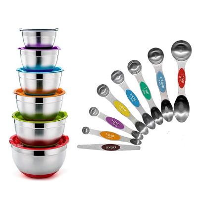 China Disposable salad bowl SS 6 piece set with lids/1.5/2/2.5/3.5/5/7 quart, 8 piece magnetic jigger set /1/8; 1/4; 1/2; 3/4; 1; 1/2; 1/Leveler for sale