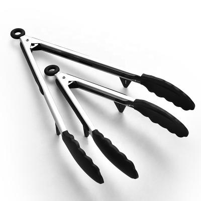 China 2 Pack Durable Black Premium Silicone Stainless Steel Non-Stick BBQ Tongs Kitchen Cooking Grilling Locking Food Tongs 9-Inch and 12-Inch for sale