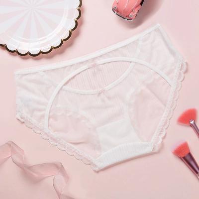 China Mid Waist Ladies Transparent Panties Young Girls Underwear Wholesale Sexy Mesh Breathable Lace Panties for sale