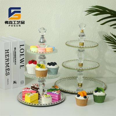 China Sustainable Crystal Glass Round Trays Cake Dish 3 Layers Dishes Fruit Trays Customized Logo Color Dishes White Tableware Charger Sets for sale